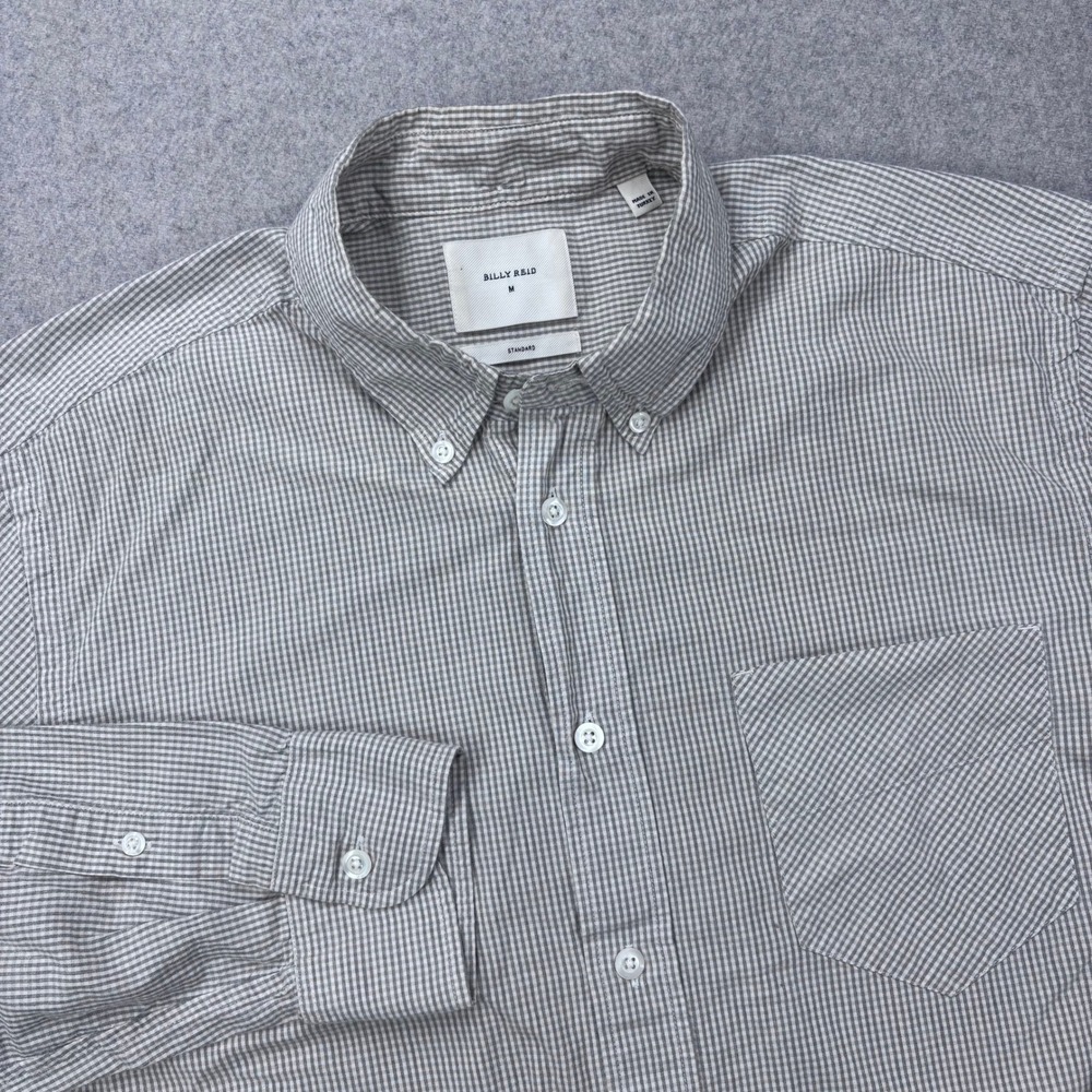 Billy Reid Button Down Shirt Mens Medium Gray Gingham Standard Fit 5128